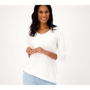 Studio Park Women's Top Plus Sz 2X x Amy Stran Asymmetrical Hem White A586169